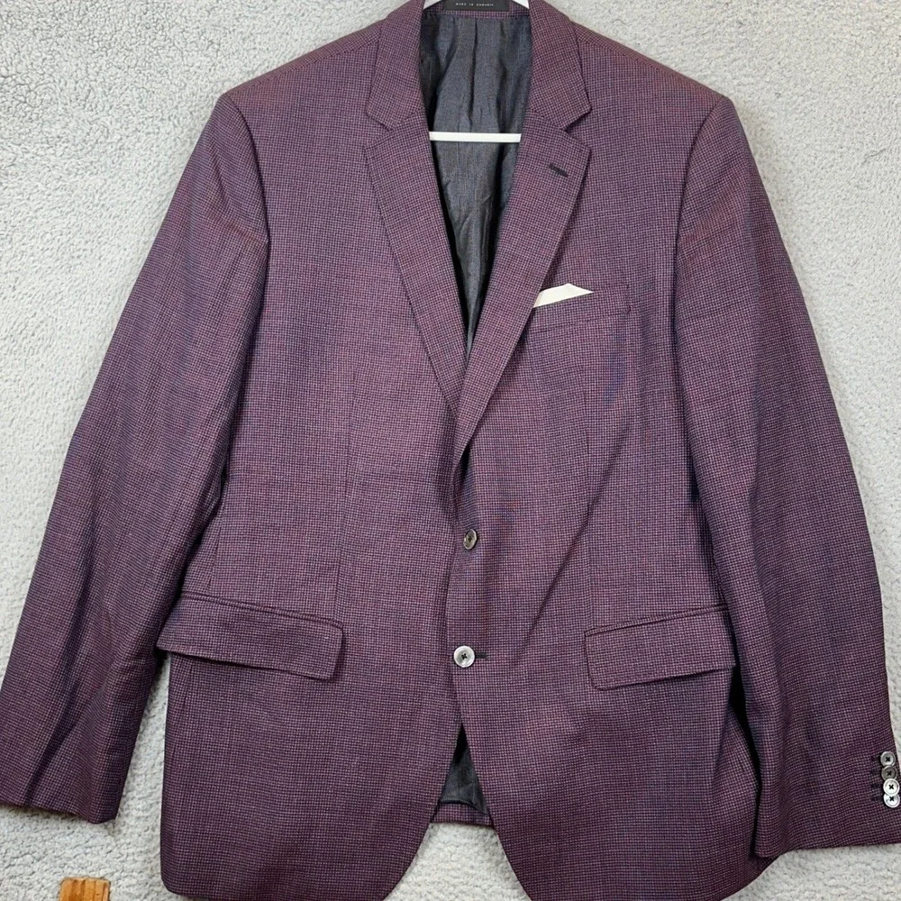 Hugo Boss Hutsons4 Virgin Wool Blazer Men 48R Purple Slim Lanificio Tesse Biella